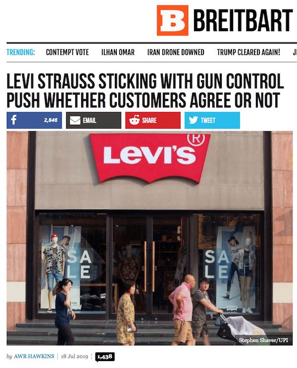 Breitbart article about Levi's and Guns