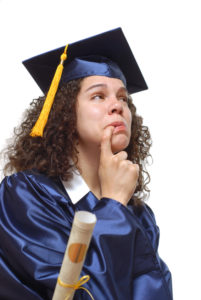 Young woman worried on her graduation day