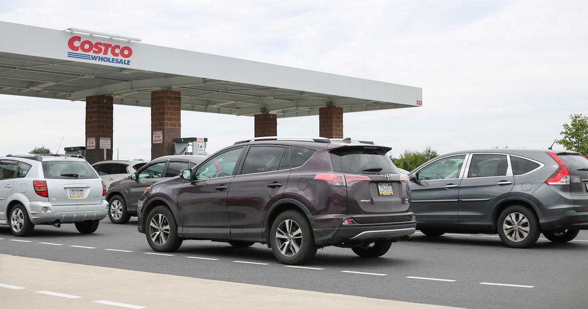 Costco gas station line environment greenwashing