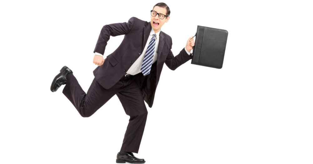 businessman running fleeing escaping